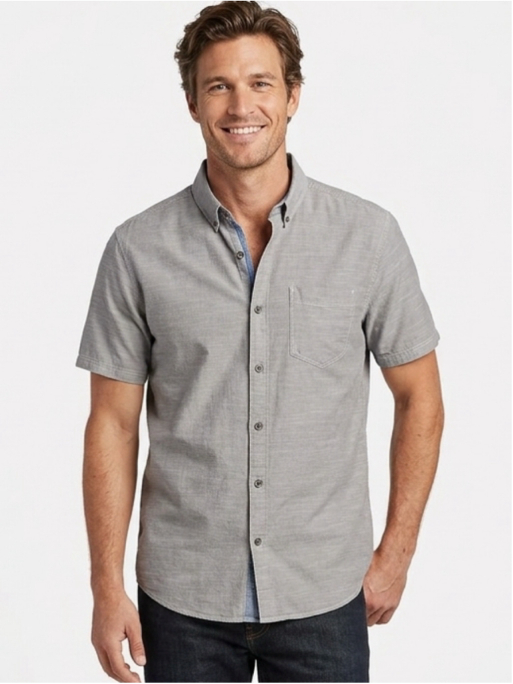 Eddie Bauer Gray Button Down Short Sleeve Shirt Classic Fit Large Gorpcore - 984